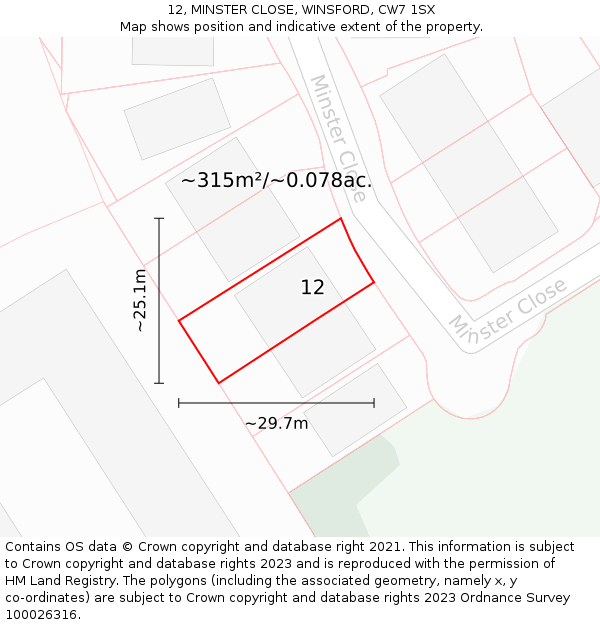 12, MINSTER CLOSE, WINSFORD, CW7 1SX: Plot and title map