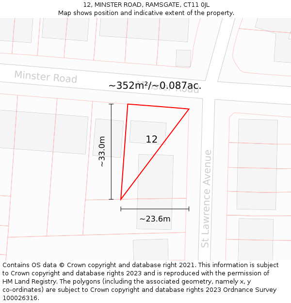 12, MINSTER ROAD, RAMSGATE, CT11 0JL: Plot and title map