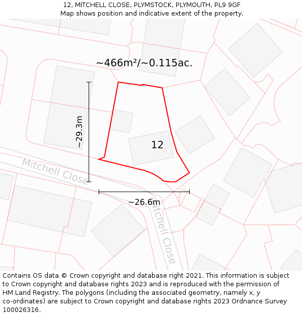 12, MITCHELL CLOSE, PLYMSTOCK, PLYMOUTH, PL9 9GF: Plot and title map