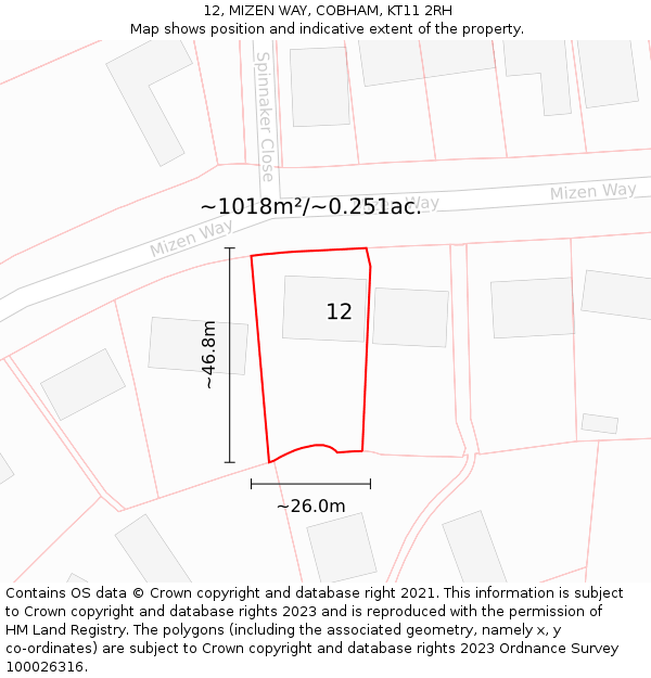 12, MIZEN WAY, COBHAM, KT11 2RH: Plot and title map