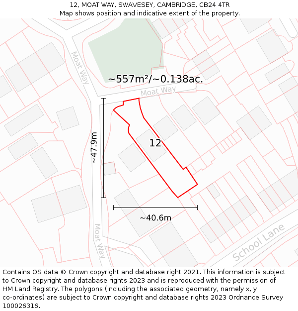 12, MOAT WAY, SWAVESEY, CAMBRIDGE, CB24 4TR: Plot and title map