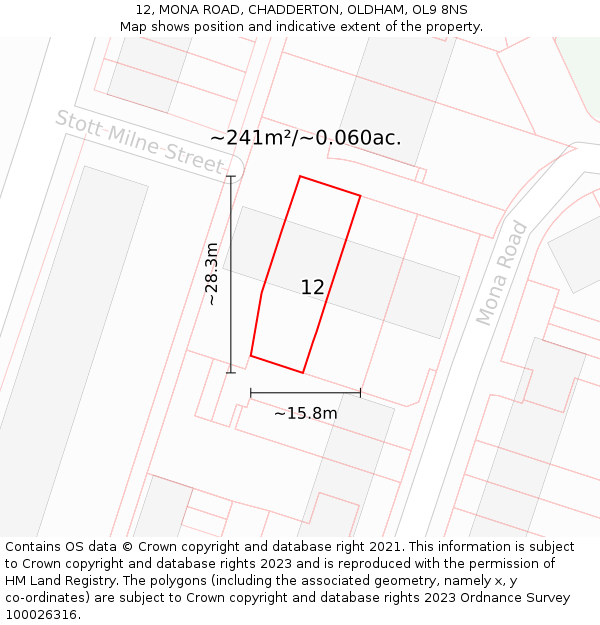 12, MONA ROAD, CHADDERTON, OLDHAM, OL9 8NS: Plot and title map