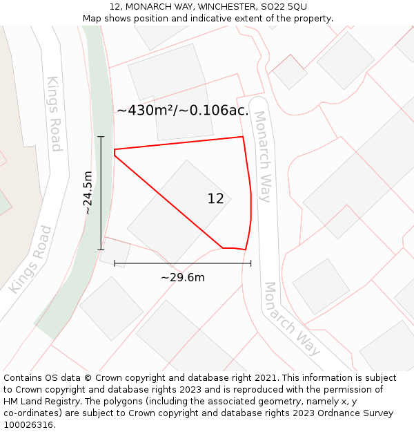 12, MONARCH WAY, WINCHESTER, SO22 5QU: Plot and title map