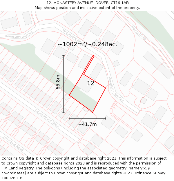 12, MONASTERY AVENUE, DOVER, CT16 1AB: Plot and title map