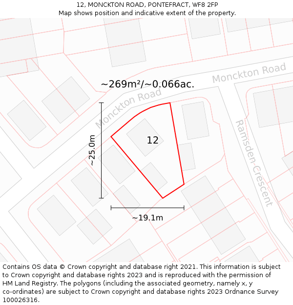 12, MONCKTON ROAD, PONTEFRACT, WF8 2FP: Plot and title map