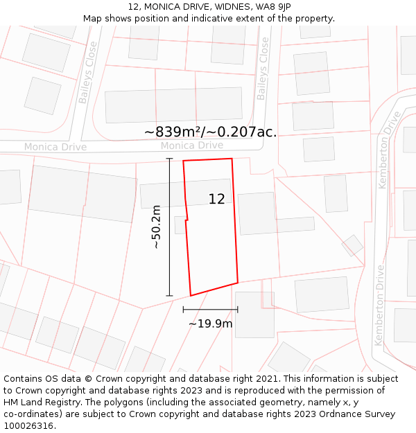 12, MONICA DRIVE, WIDNES, WA8 9JP: Plot and title map