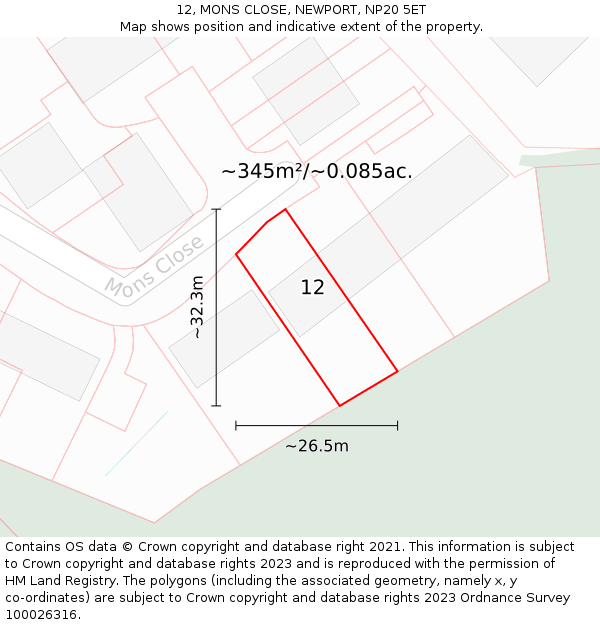 12, MONS CLOSE, NEWPORT, NP20 5ET: Plot and title map