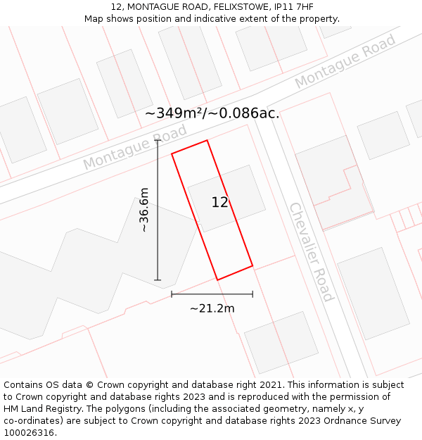 12, MONTAGUE ROAD, FELIXSTOWE, IP11 7HF: Plot and title map