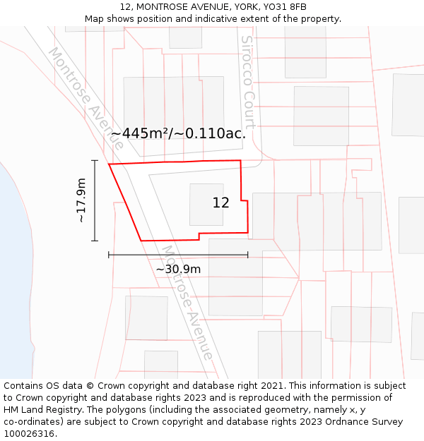 12, MONTROSE AVENUE, YORK, YO31 8FB: Plot and title map