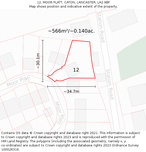 12, MOOR PLATT, CATON, LANCASTER, LA2 9BF: Plot and title map