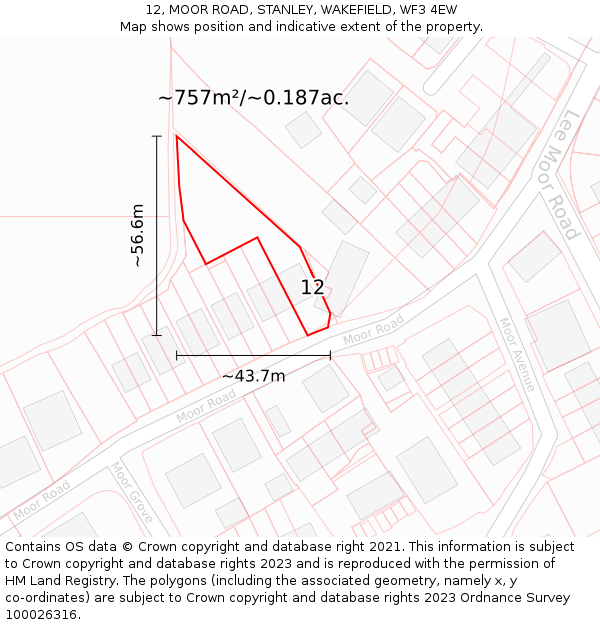 12, MOOR ROAD, STANLEY, WAKEFIELD, WF3 4EW: Plot and title map