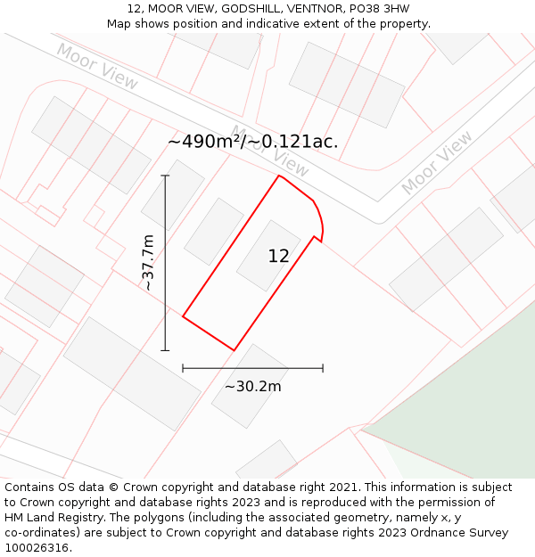 12, MOOR VIEW, GODSHILL, VENTNOR, PO38 3HW: Plot and title map