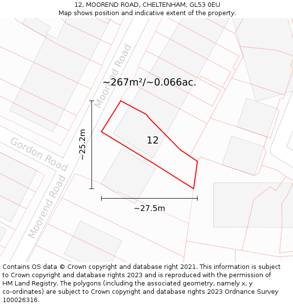 12, MOOREND ROAD, CHELTENHAM, GL53 0EU: Plot and title map