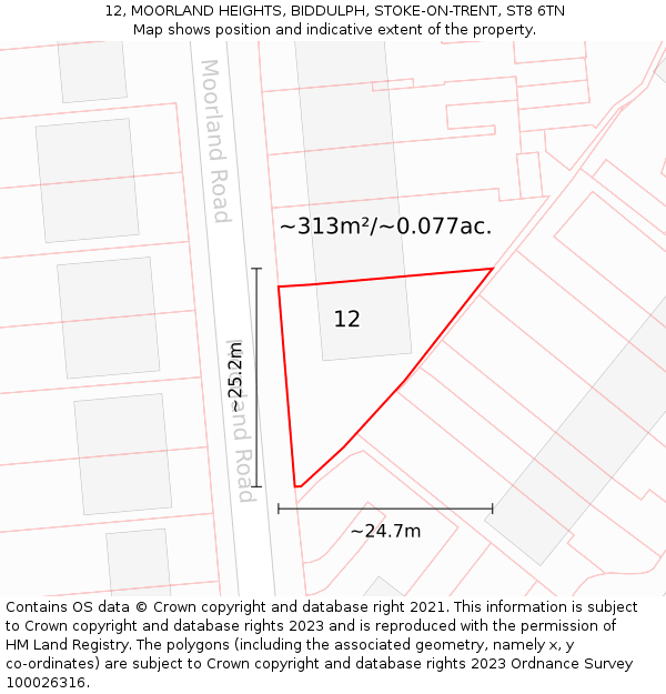 12, MOORLAND HEIGHTS, BIDDULPH, STOKE-ON-TRENT, ST8 6TN: Plot and title map