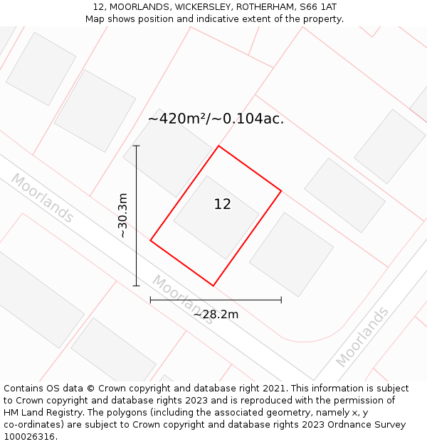 12, MOORLANDS, WICKERSLEY, ROTHERHAM, S66 1AT: Plot and title map