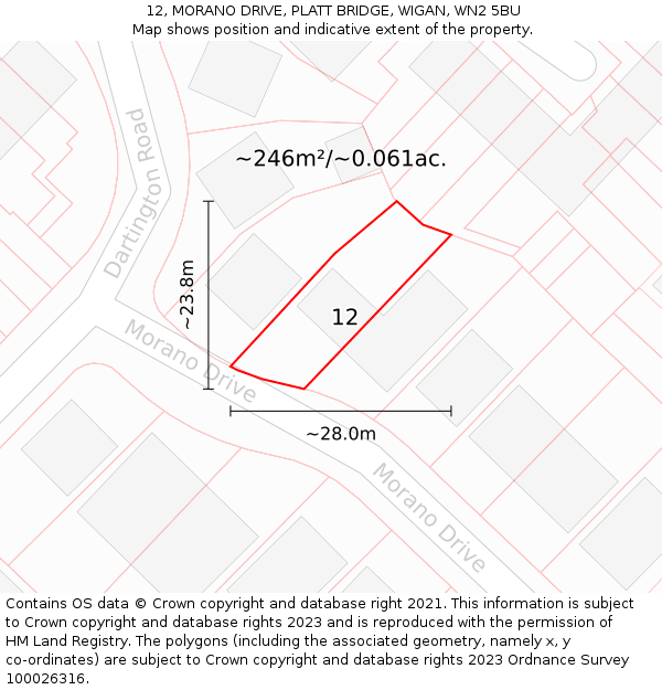 12, MORANO DRIVE, PLATT BRIDGE, WIGAN, WN2 5BU: Plot and title map