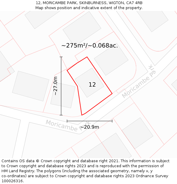 12, MORICAMBE PARK, SKINBURNESS, WIGTON, CA7 4RB: Plot and title map