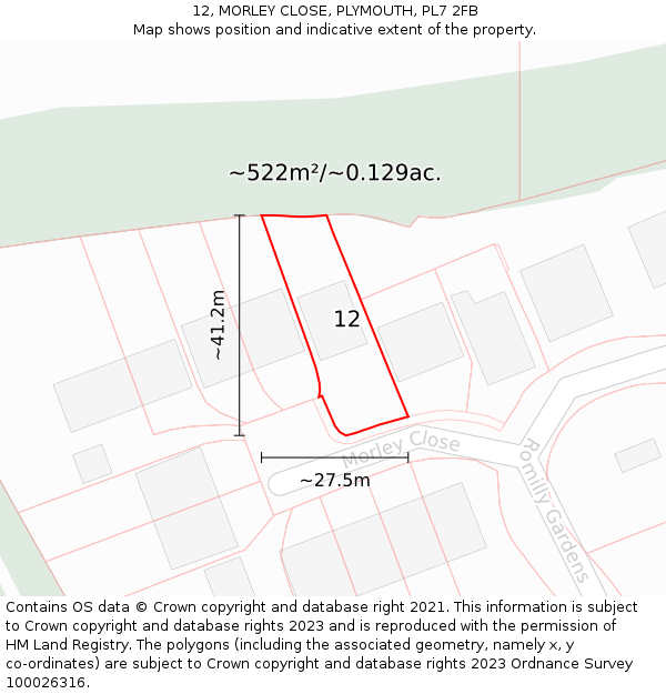 12, MORLEY CLOSE, PLYMOUTH, PL7 2FB: Plot and title map