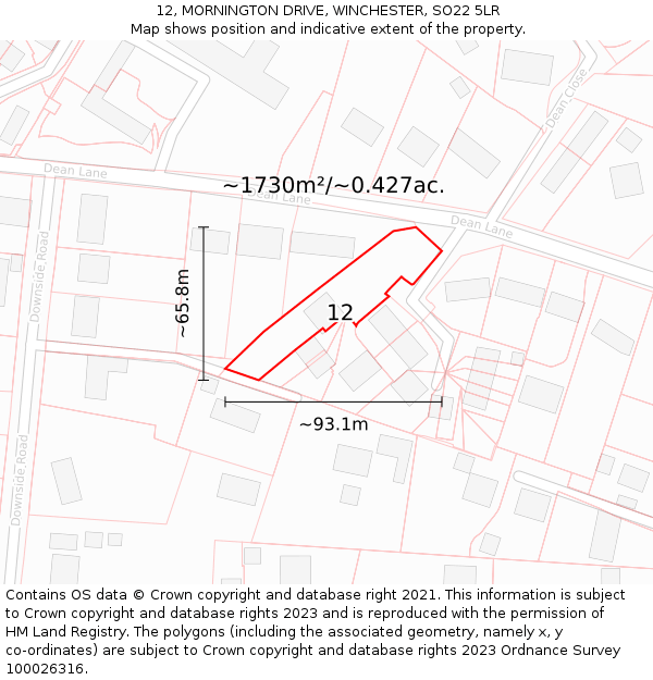 12, MORNINGTON DRIVE, WINCHESTER, SO22 5LR: Plot and title map