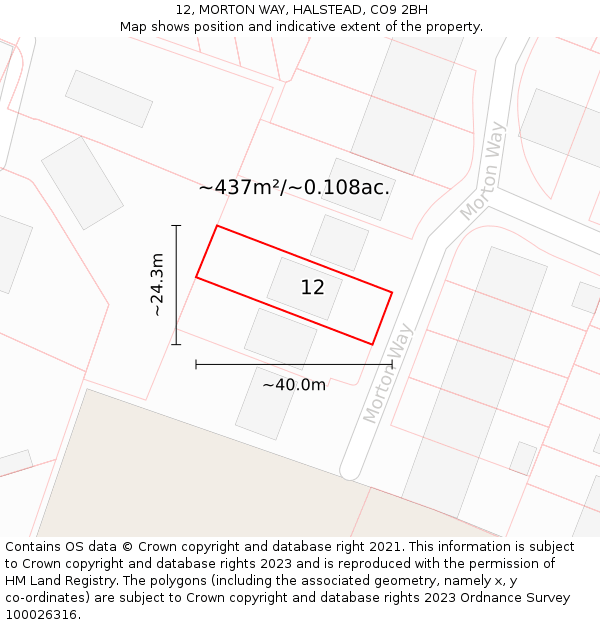 12, MORTON WAY, HALSTEAD, CO9 2BH: Plot and title map