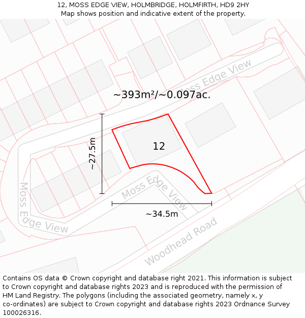 12, MOSS EDGE VIEW, HOLMBRIDGE, HOLMFIRTH, HD9 2HY: Plot and title map