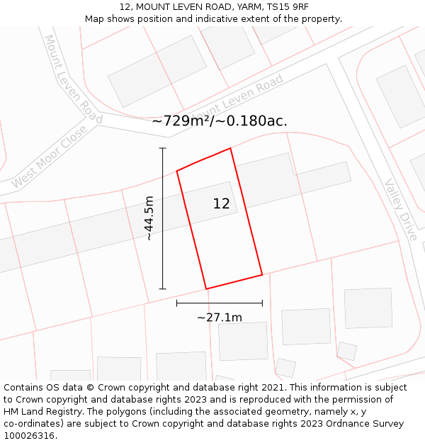 12, MOUNT LEVEN ROAD, YARM, TS15 9RF: Plot and title map