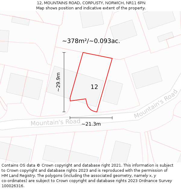 12, MOUNTAINS ROAD, CORPUSTY, NORWICH, NR11 6PN: Plot and title map