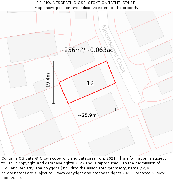 12, MOUNTSORREL CLOSE, STOKE-ON-TRENT, ST4 8TL: Plot and title map