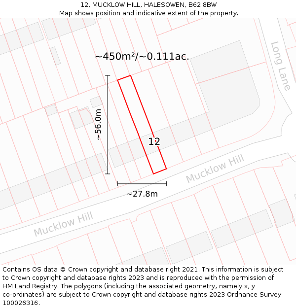 12, MUCKLOW HILL, HALESOWEN, B62 8BW: Plot and title map