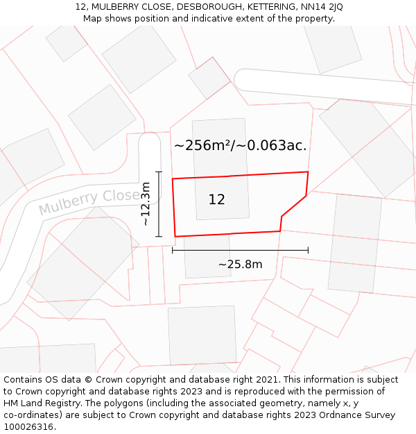 12, MULBERRY CLOSE, DESBOROUGH, KETTERING, NN14 2JQ: Plot and title map