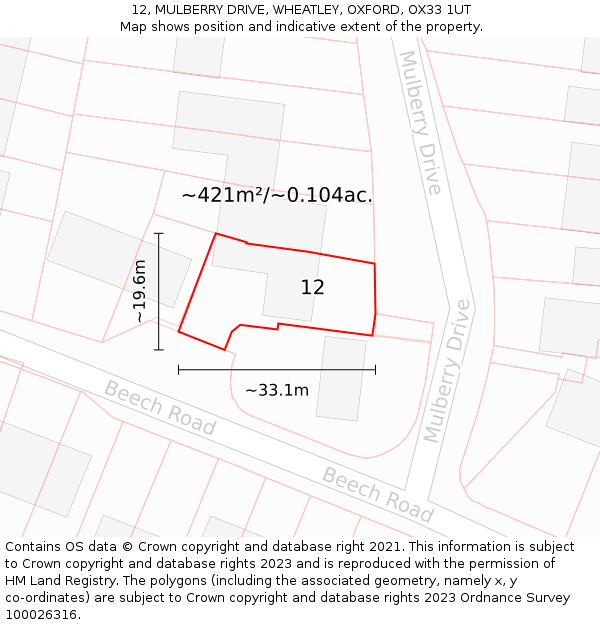 12, MULBERRY DRIVE, WHEATLEY, OXFORD, OX33 1UT: Plot and title map