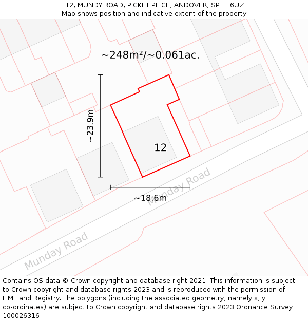 12, MUNDY ROAD, PICKET PIECE, ANDOVER, SP11 6UZ: Plot and title map