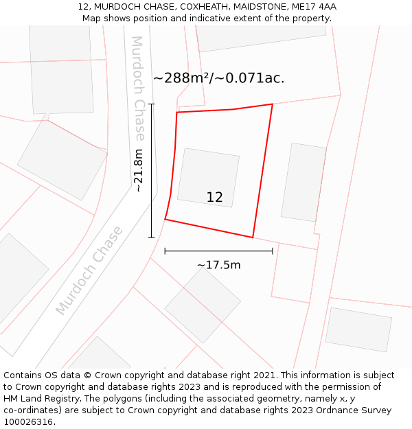 12, MURDOCH CHASE, COXHEATH, MAIDSTONE, ME17 4AA: Plot and title map