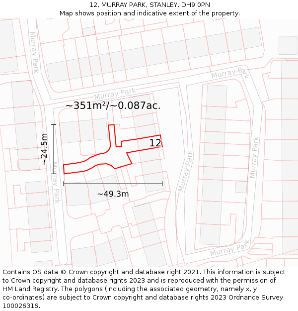 12, MURRAY PARK, STANLEY, DH9 0PN: Plot and title map