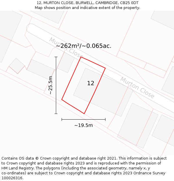 12, MURTON CLOSE, BURWELL, CAMBRIDGE, CB25 0DT: Plot and title map