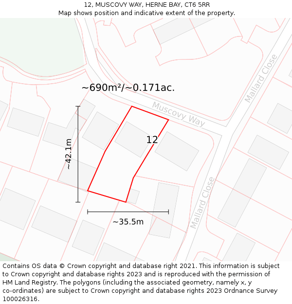 12, MUSCOVY WAY, HERNE BAY, CT6 5RR: Plot and title map