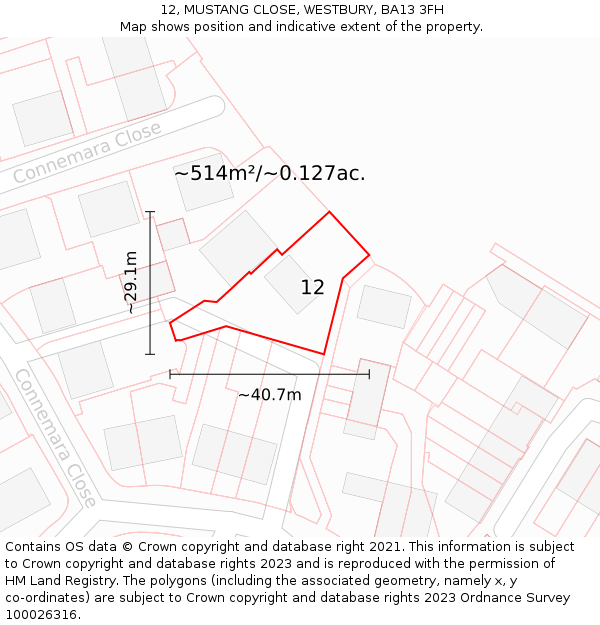 12, MUSTANG CLOSE, WESTBURY, BA13 3FH: Plot and title map