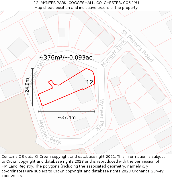 12, MYNEER PARK, COGGESHALL, COLCHESTER, CO6 1YU: Plot and title map