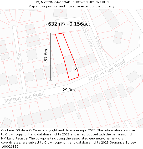 12, MYTTON OAK ROAD, SHREWSBURY, SY3 8UB: Plot and title map