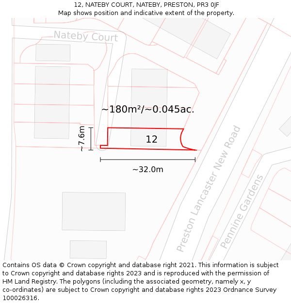 12, NATEBY COURT, NATEBY, PRESTON, PR3 0JF: Plot and title map