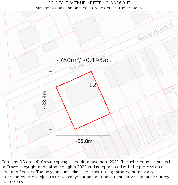 12, NEALE AVENUE, KETTERING, NN16 9HE: Plot and title map