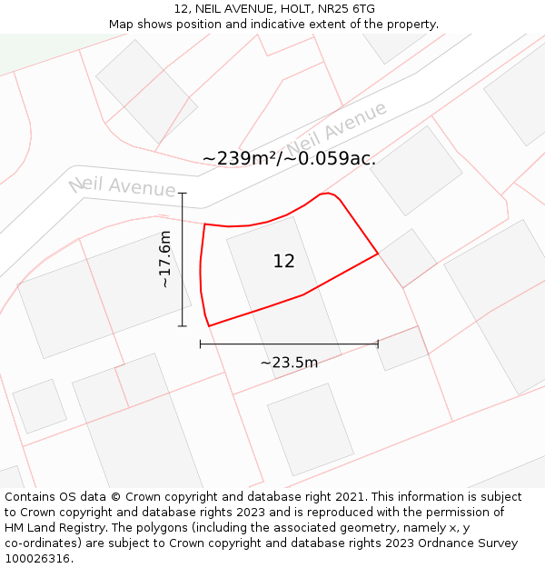 12, NEIL AVENUE, HOLT, NR25 6TG: Plot and title map