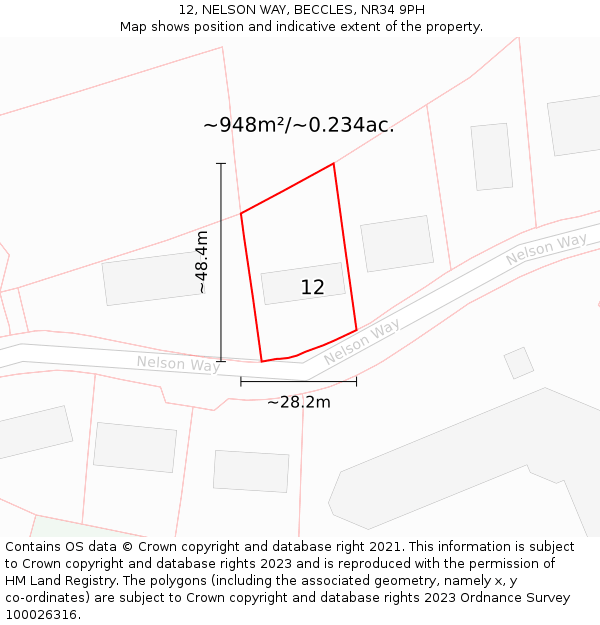 12, NELSON WAY, BECCLES, NR34 9PH: Plot and title map