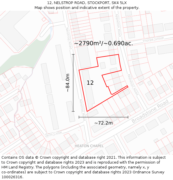 12, NELSTROP ROAD, STOCKPORT, SK4 5LX: Plot and title map