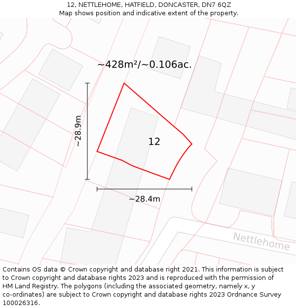 12, NETTLEHOME, HATFIELD, DONCASTER, DN7 6QZ: Plot and title map