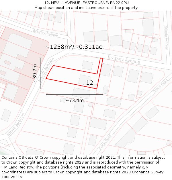 12, NEVILL AVENUE, EASTBOURNE, BN22 9PU: Plot and title map