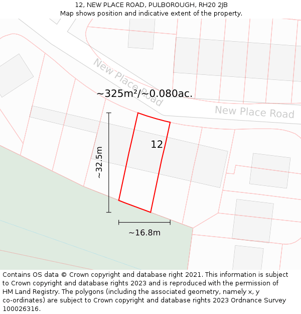 12, NEW PLACE ROAD, PULBOROUGH, RH20 2JB: Plot and title map