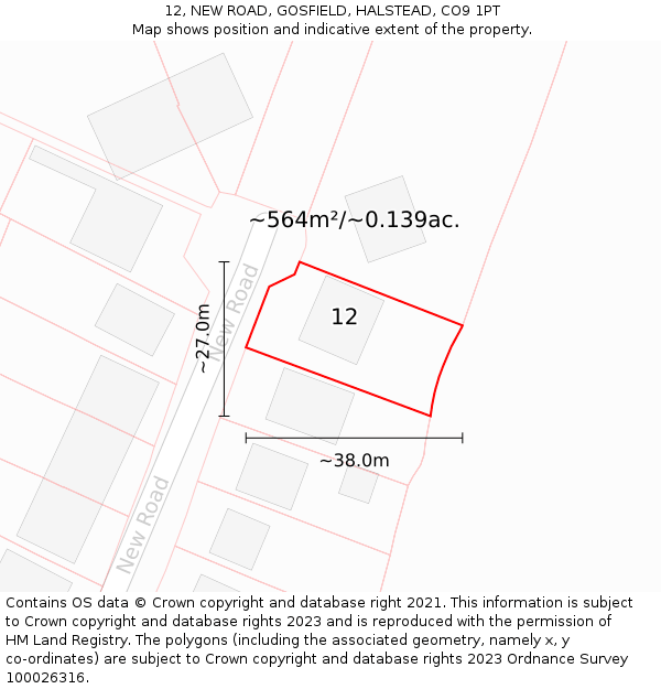 12, NEW ROAD, GOSFIELD, HALSTEAD, CO9 1PT: Plot and title map