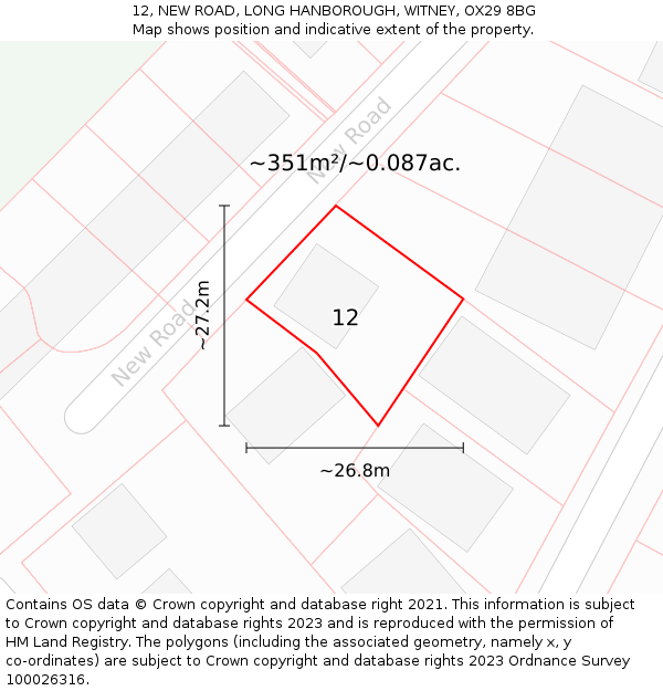 12, NEW ROAD, LONG HANBOROUGH, WITNEY, OX29 8BG: Plot and title map