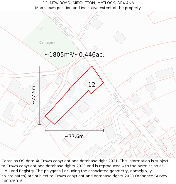 12, NEW ROAD, MIDDLETON, MATLOCK, DE4 4NA: Plot and title map